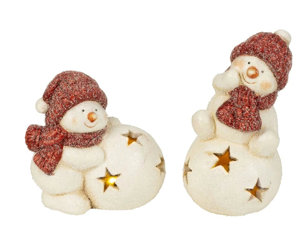 Schneemann mit Mütze & Schal auf Schneekugel klein