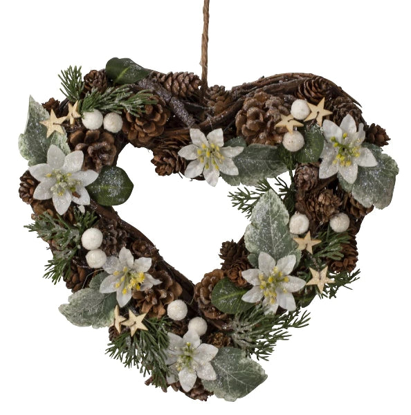 Weihnachtskranz Herzform mit Blumendeko & Sternen