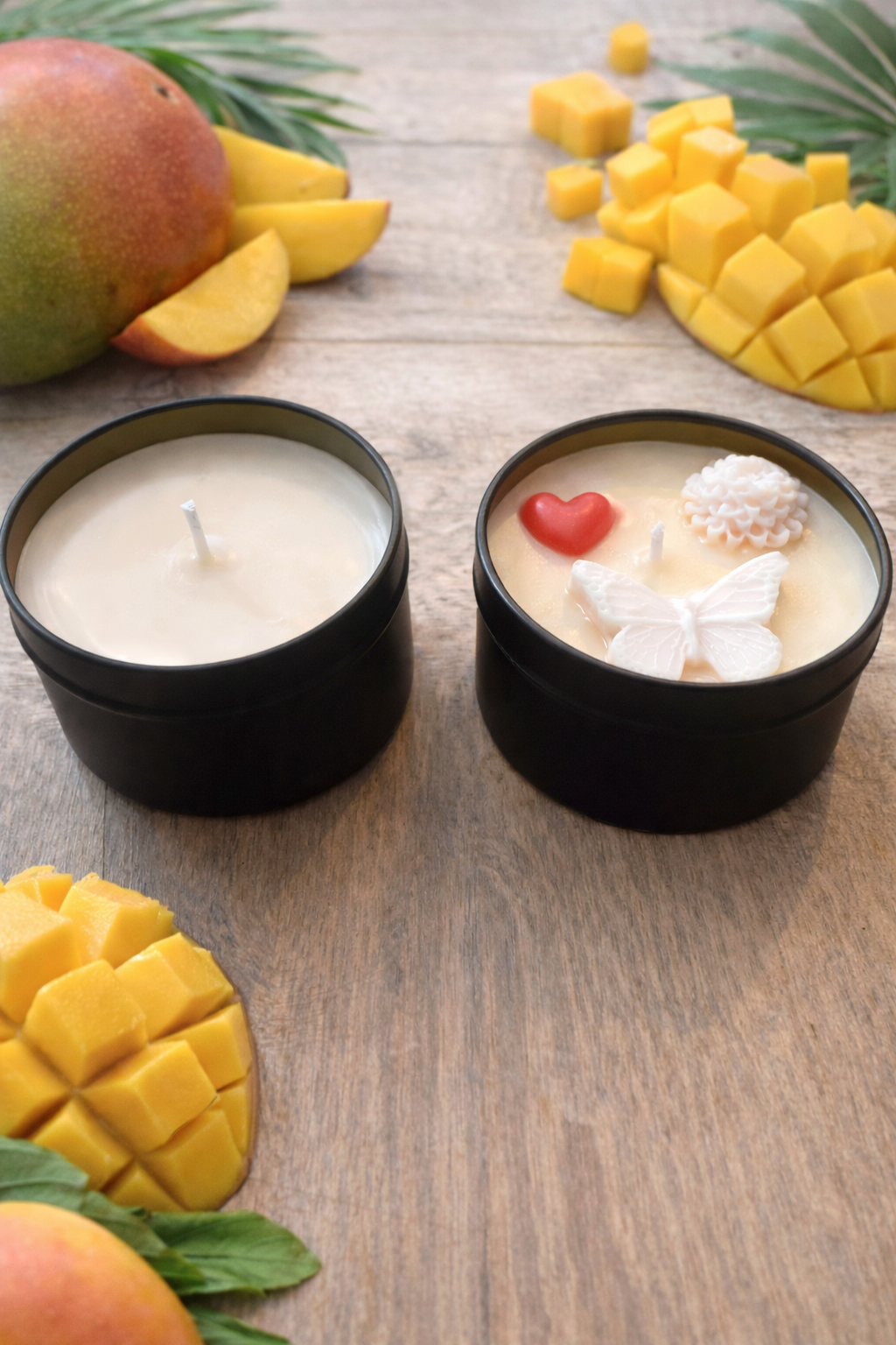 Duftkerze Mangoliebe Handmade mit Deko -Sommerkollektion