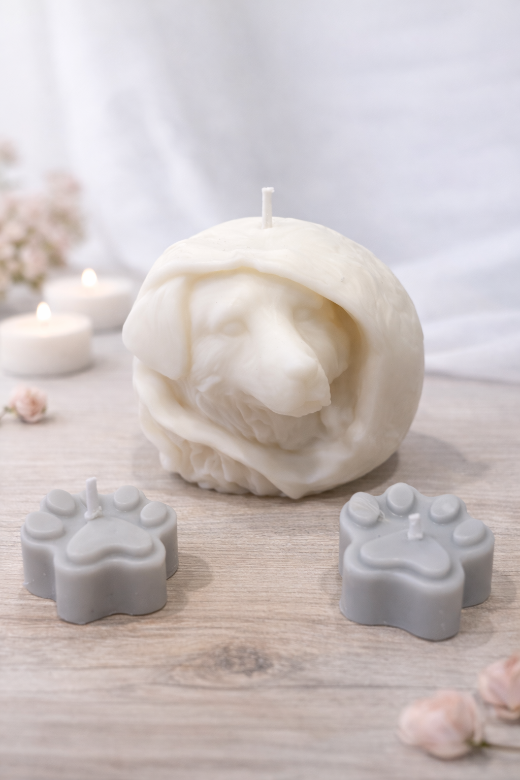 Handmade Kerze Herzenspfoten Set