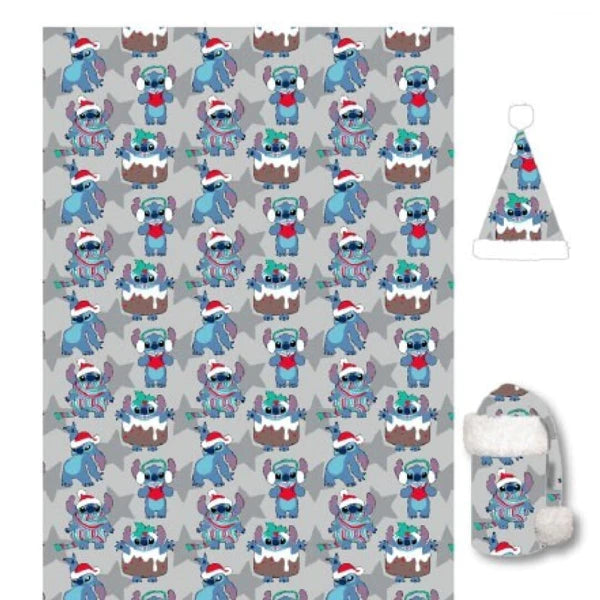 Stitch weihnachtsdecke mit Weihnachtsmütze grau