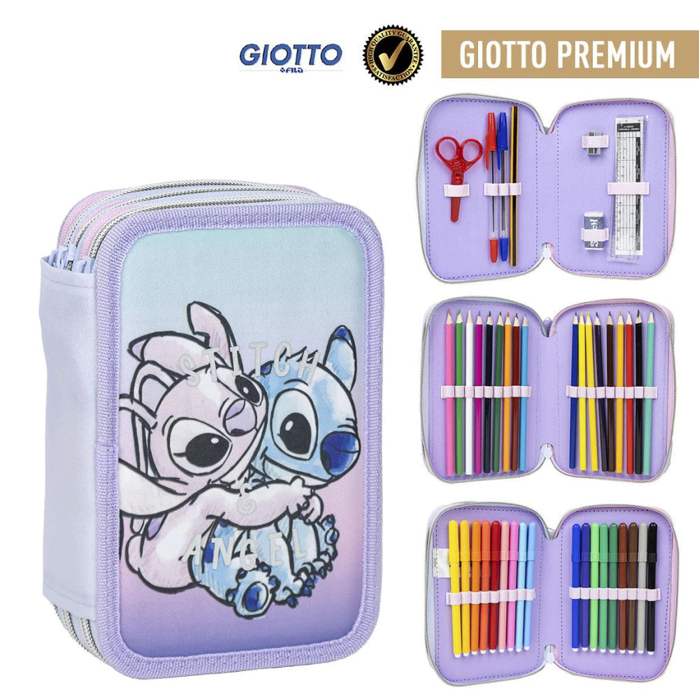 Disney Lilo und Stitch und Angel gefülltes Federmäppchen 3 Etagen lila NEU