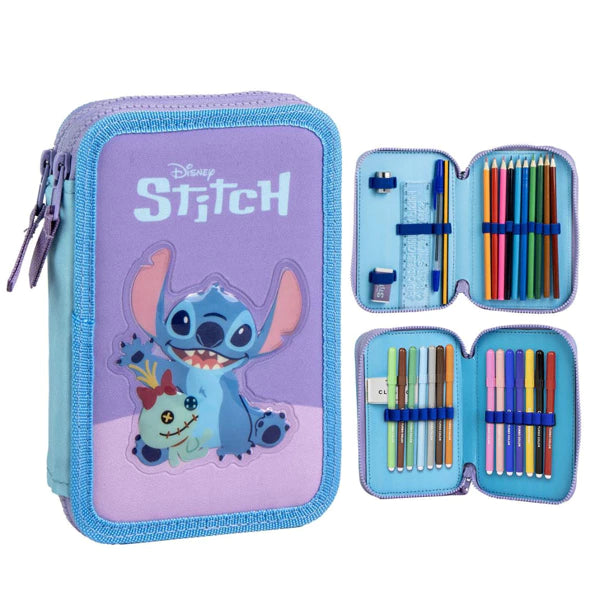 Disney Lilo und Stitch gefülltes Federmäppchen 2 Etagen lila Schrulle NEU