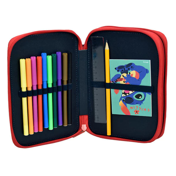 Disney Lilo und Stitch gefülltes Federmäppchen 2 Etagen blau rot NEU