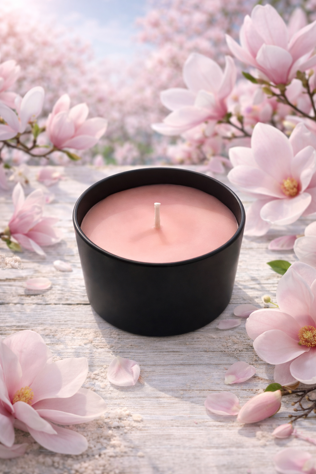 Duftkerze Blütenzauber Magnolie Handmade mit Deko -Frühlingskollektion