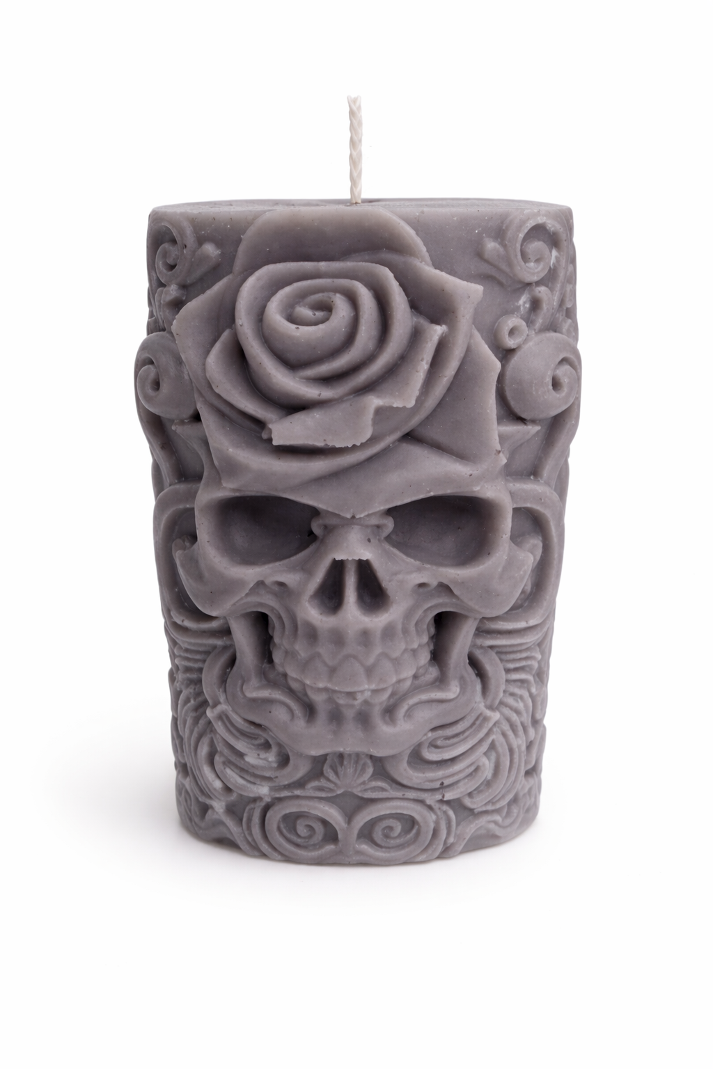 Handmade Kerze Totenkopf mit Rose