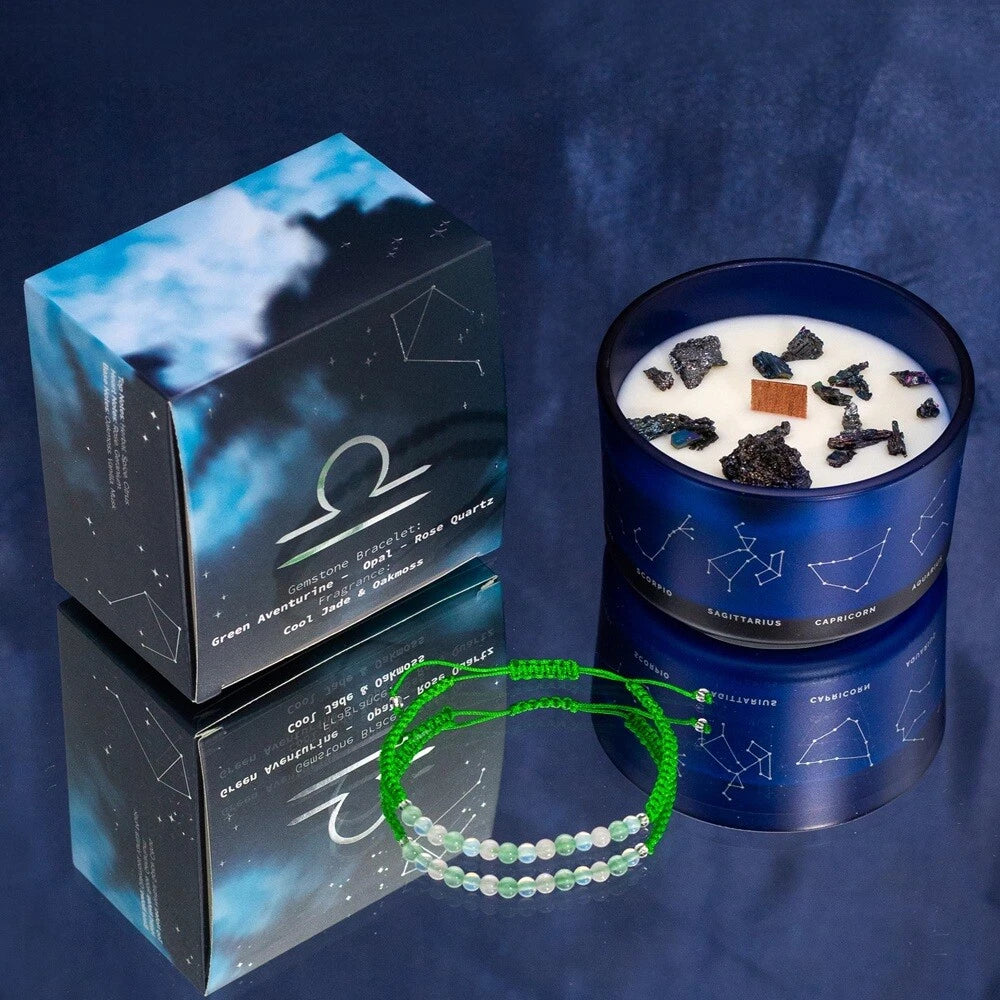 Waage Sternzeichen Crystal Kristall Kerze mit Edelstein Armband