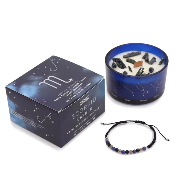 Skorpion Sternzeichen Crystal Kristall Kerze mit Edelstein Armband