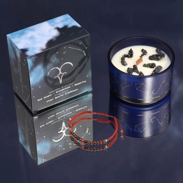 Widder Sternzeichen Crystal Kristall Kerze mit Edelstein Armband