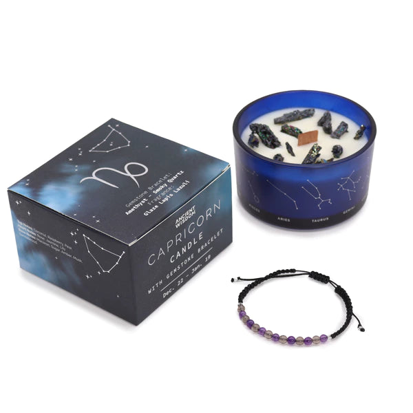 Steinbock Sternzeichen Crystal Kristall Kerze mit Edelstein Armband