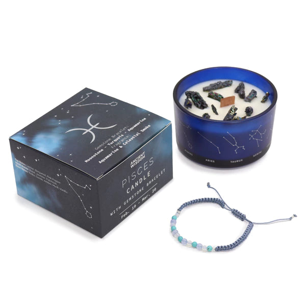Fische Sternzeichen Crystal Kristall Kerze mit Edelstein Armband