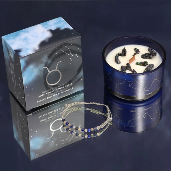 Stier Sternzeichen Crystal Kristall Kerze mit Edelstein Armband
