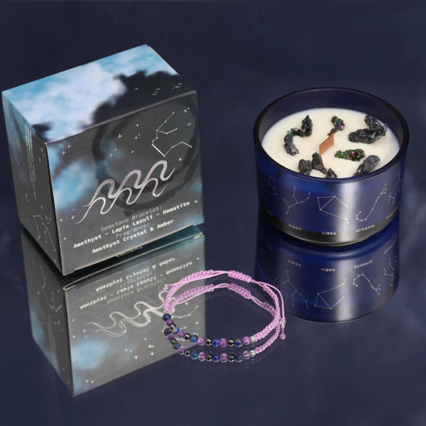 Wassermann Sternzeichen Crystal Kristall Kerze mit Edelstein Armband