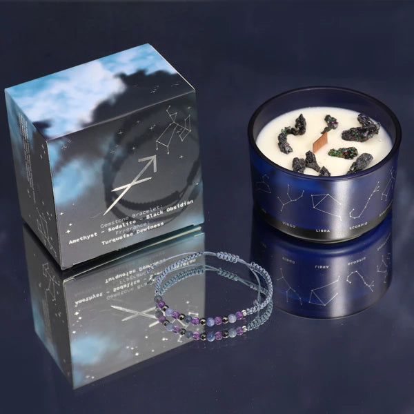 Schütze Sternzeichen Crystal Kristall Kerze mit Edelstein Armband