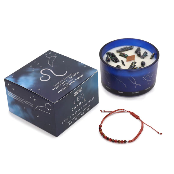 Löwe Sternzeichen Crystal Kristall Kerze mit Edelstein Armband