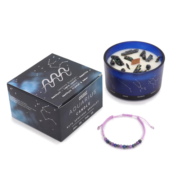 Wassermann Sternzeichen Crystal Kristall Kerze mit Edelstein Armband