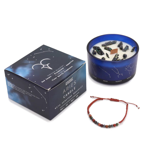Widder Sternzeichen Crystal Kristall Kerze mit Edelstein Armband