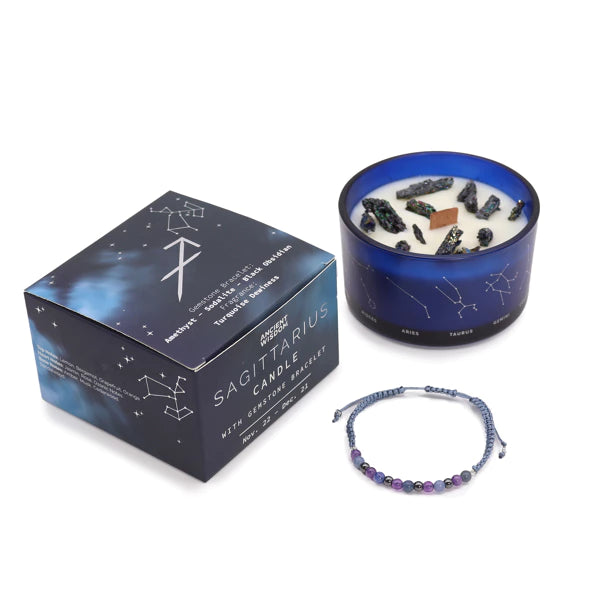 Schütze Sternzeichen Crystal Kristall Kerze mit Edelstein Armband