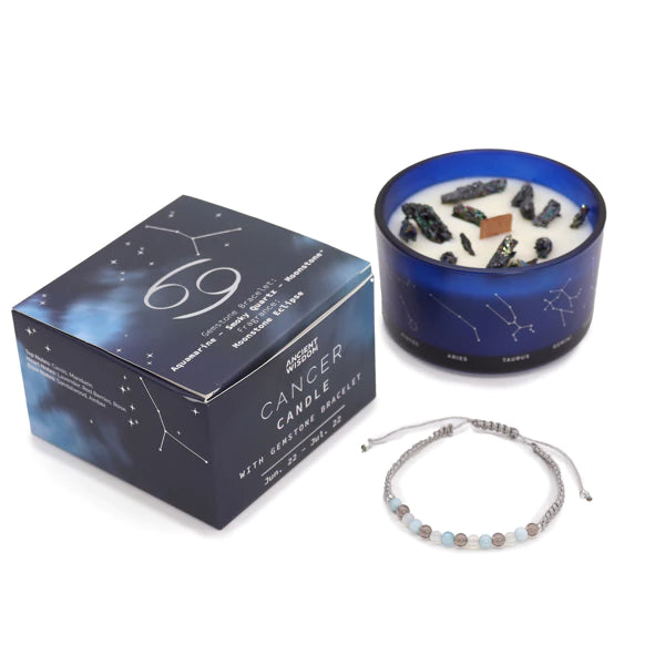 Krebs Sternzeichen Crystal Kristall Kerze mit Edelstein Armband