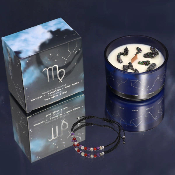 Jungfrau Sternzeichen Crystal Kristall Kerze mit Edelstein Armband