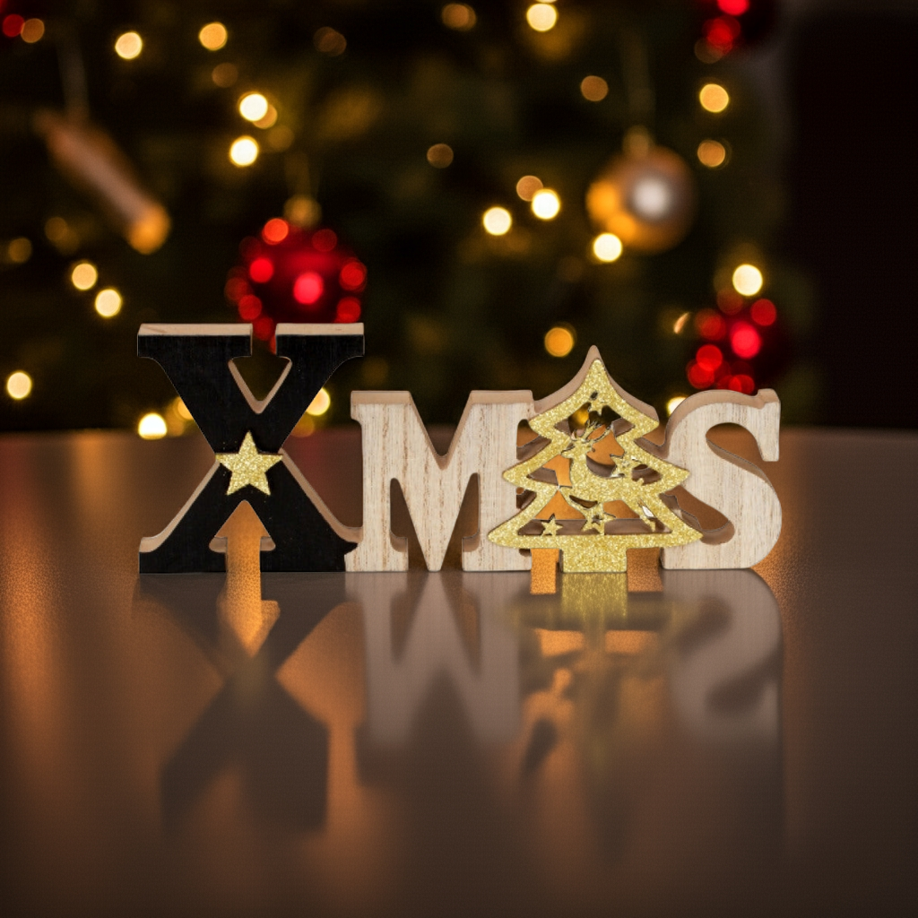 "XMAS" Schriftzug in schwarz und gold